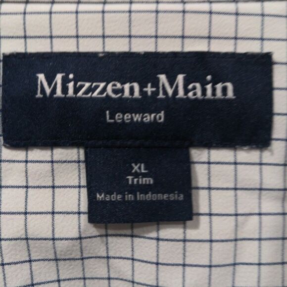 Mizzen Main Mens Windowpane LS Trim Fit Button Up Size XL White Travel Casual - Picture 3 of 11
